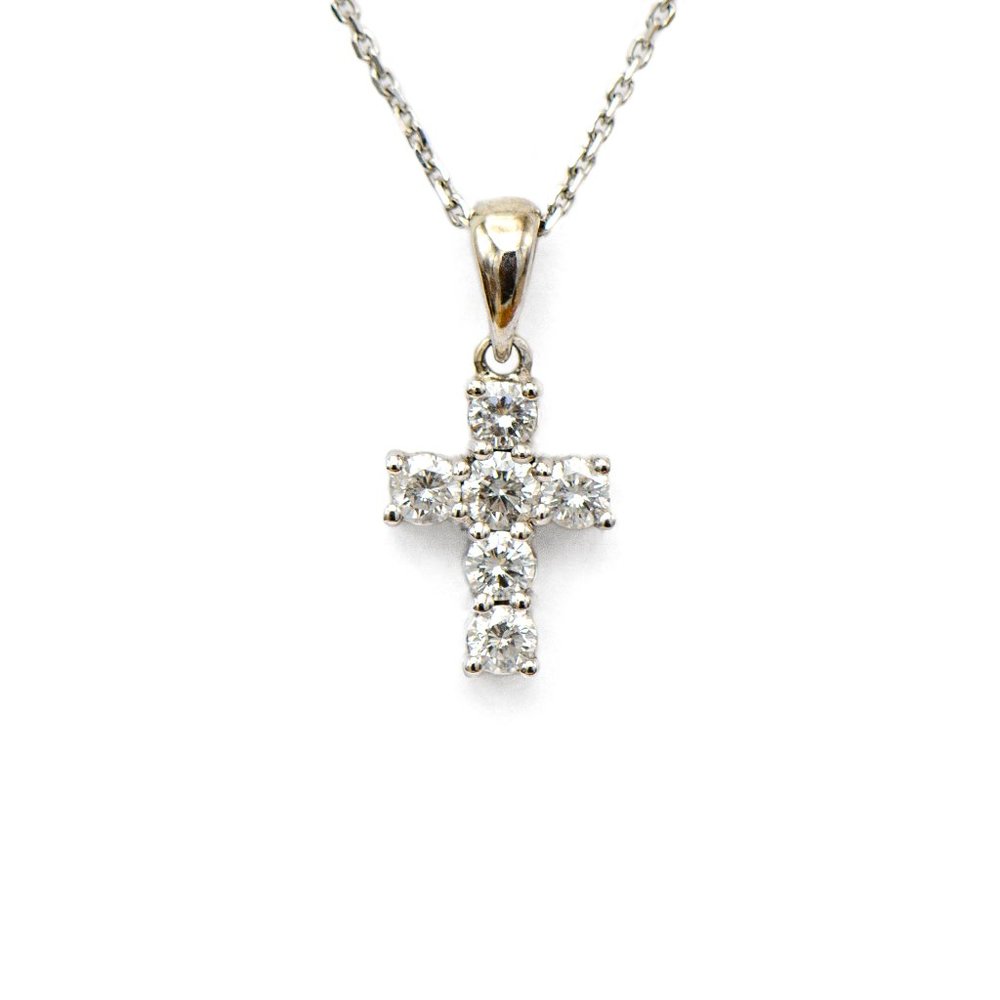 14k White Gold Petite Diamond Cross Pendant